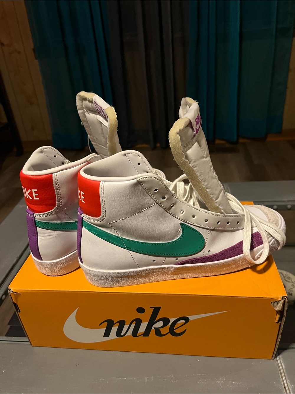 Nike Women’s High-Top Sneakers in White with Teal & Purple Accents